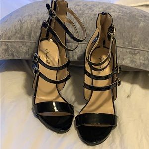 Black Multi-Strap Black Patent Leather Sandals